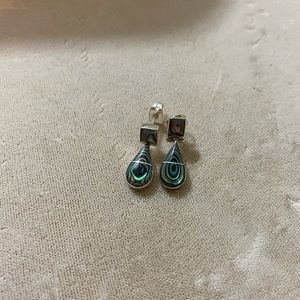 Vtg 950 Silver Shell Inlay Earrings Mexico